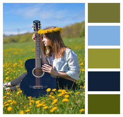 Flowers Guitar Young Woman Image